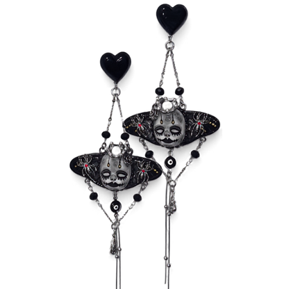 Creepy Doll Punk Black Heart Spider Drop Earrings