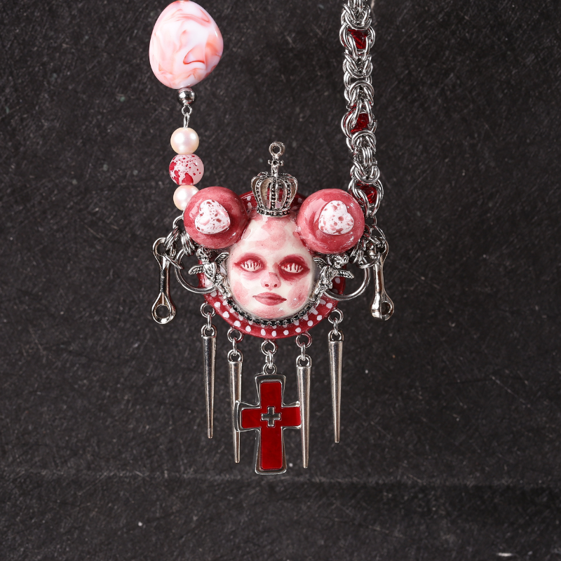 Crimson Crown Blood Cross Necklace