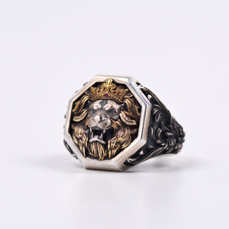 Crowned Lion Sterling Silver Ring