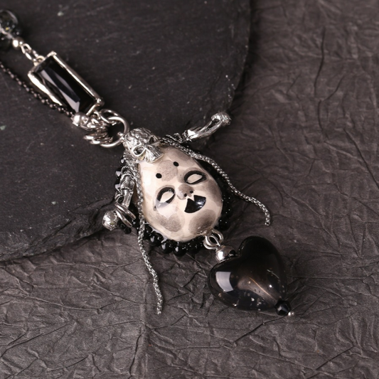 Dark Gothic Skull Doll Cross-Heart Necklace