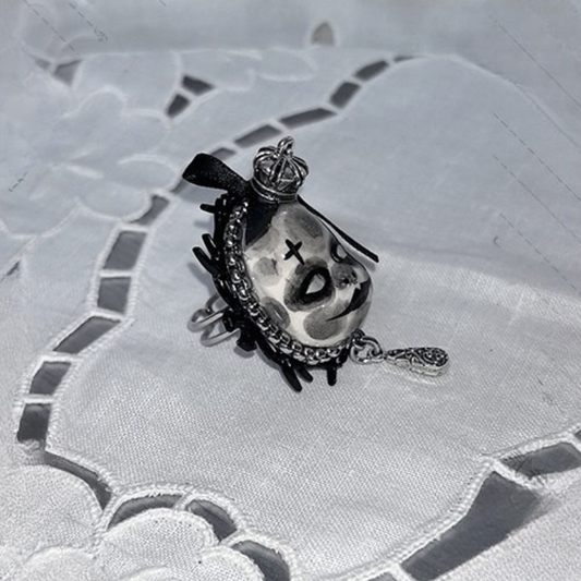 Dark Ribbon Bow  Clown Small Cross Eye Makeup Ring