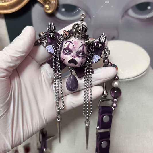 Deep Purple Pierrot Doll Face  Punk Spike Choker