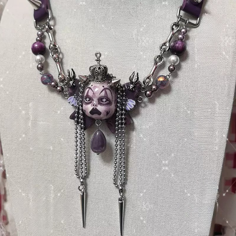 Deep Purple Pierrot Doll Face  Punk Spike Choker