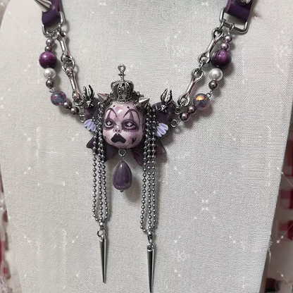 Deep Purple Pierrot Doll Face  Punk Spike Choker