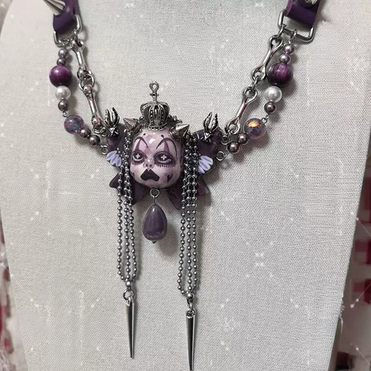 Deep Purple Pierrot Doll Face  Punk Spike Choker