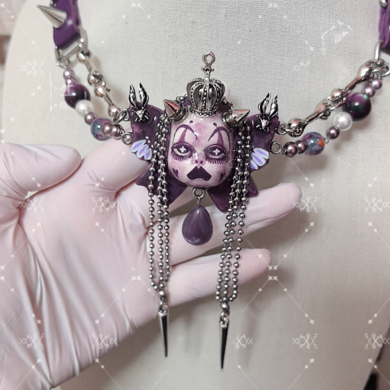 Deep Purple Pierrot Doll Face  Punk Spike Choker