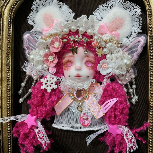 Fuchsia Fluffy Bunny Art Doll Brooch