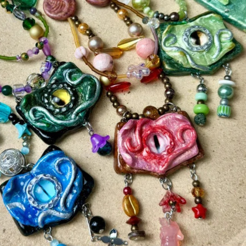 Gothcore Purple Monster Eye Magic Book Necklace