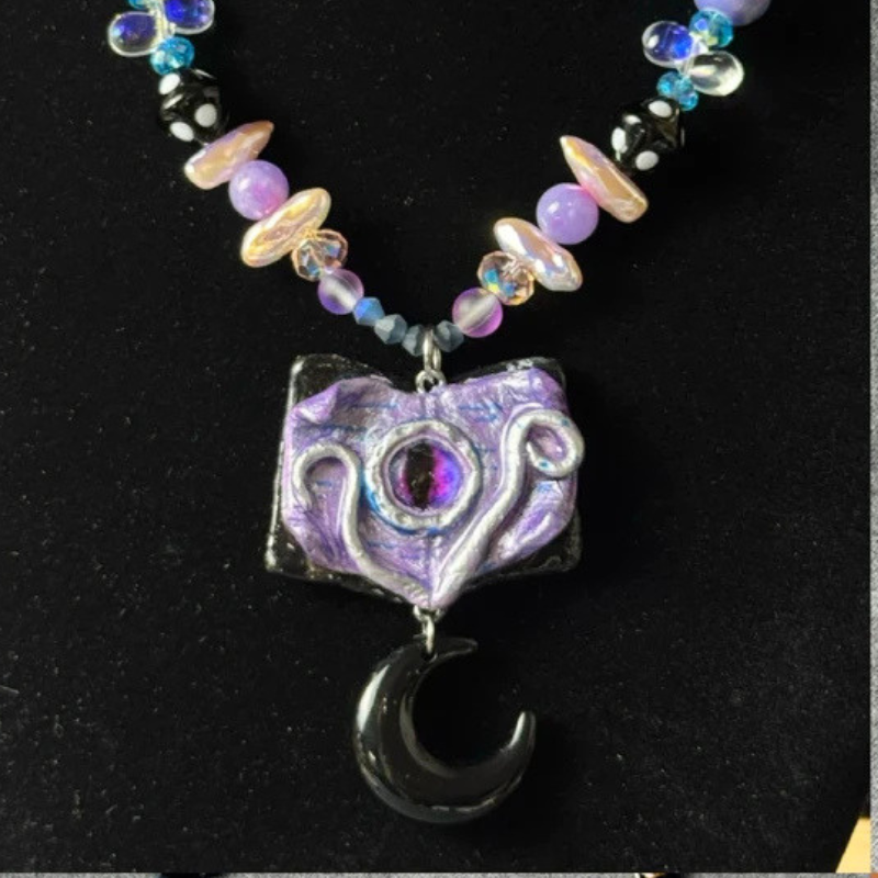 Gothcore Purple Monster Eye Magic Book Necklace