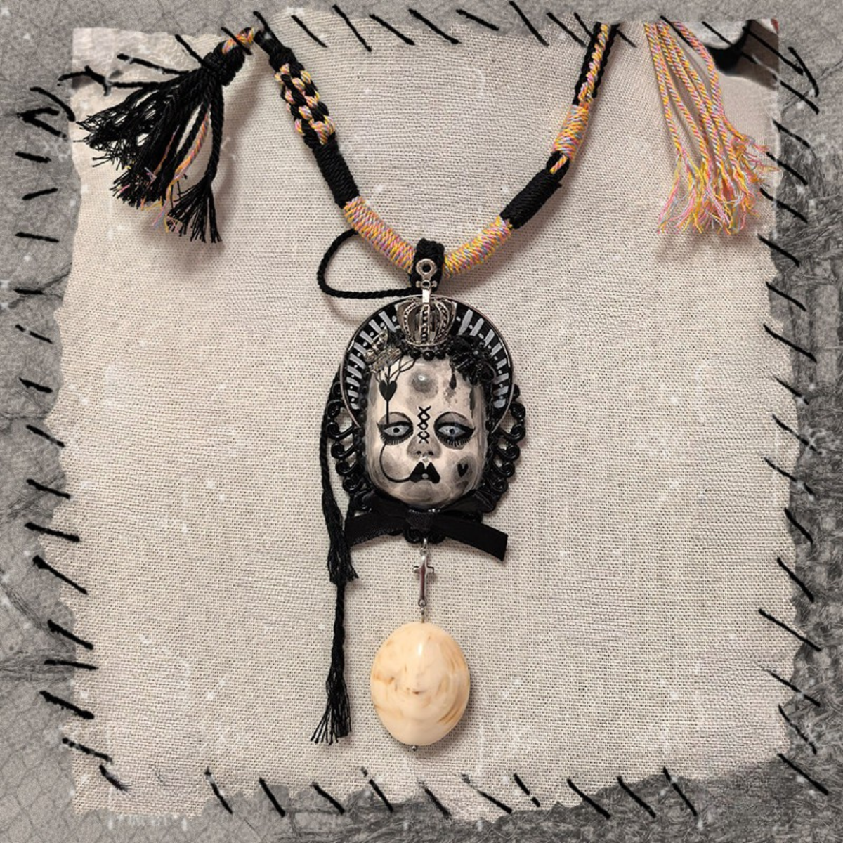 Gothic Creepy Cute Doll Face Pendant Necklace