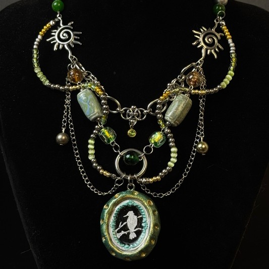 Gothic Forest Raven  Cameo Pendant Necklace