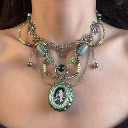 Gothic Forest Raven  Cameo Pendant Necklace