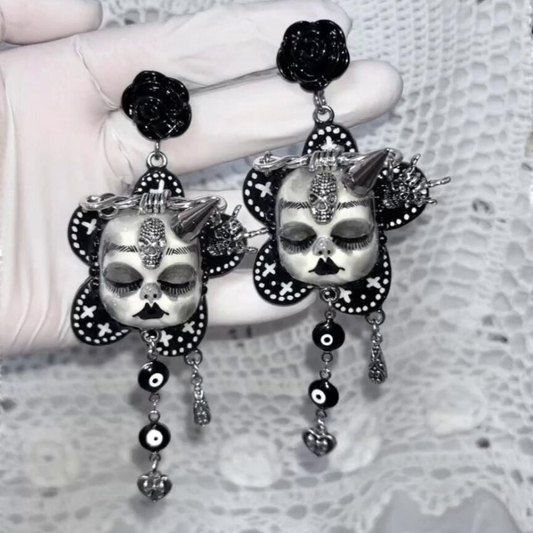 Gothic Horned Doll Evil Eye Dangle Earring