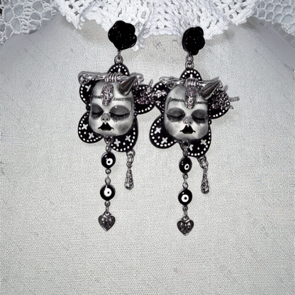 Gothic Horned Doll Evil Eye Dangle Earring