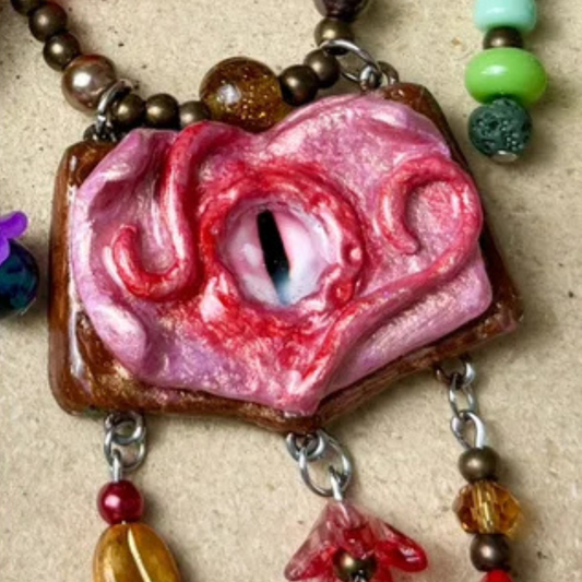 Gothic Pastel Pink Eye Clay Pendant Necklace