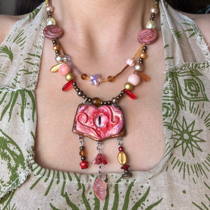Gothic Pastel Pink Eye Clay Pendant Necklace
