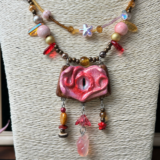 Gothic Pastel Pink Eye Clay Pendant Necklace
