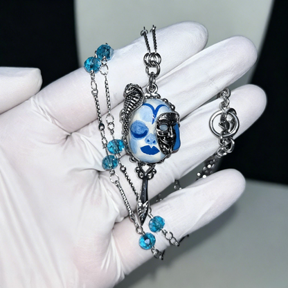 Gothic Serpent Face Mirror Pendant Necklace