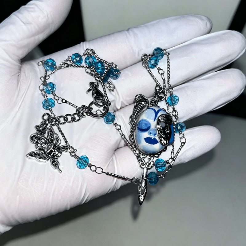 Gothic Serpent Face Mirror Pendant Necklace