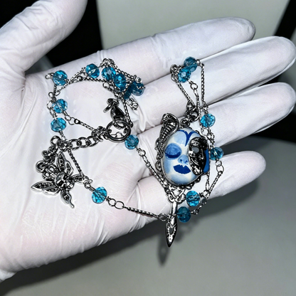 Gothic Serpent Face Mirror Pendant Necklace