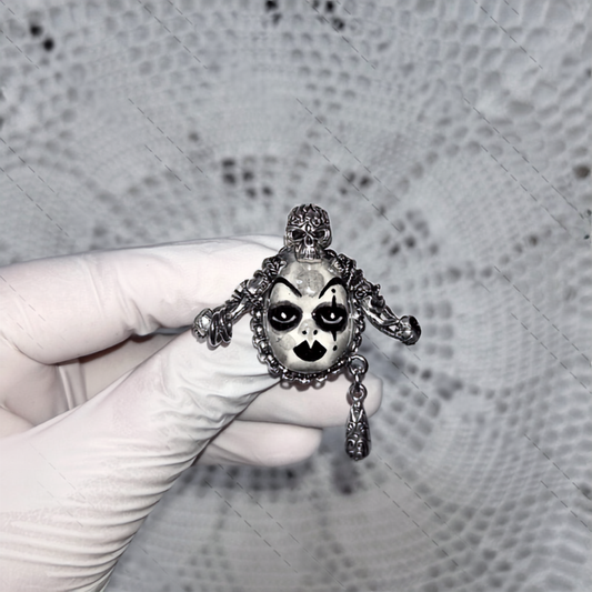 Gothic Skull-Crowned Pierrot Doll Ring