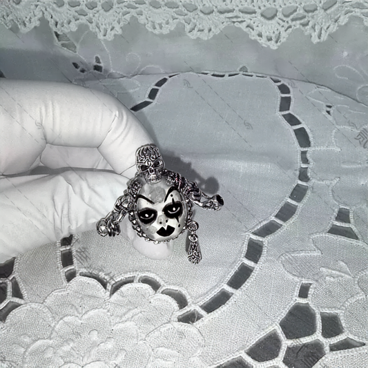 Gothic Skull-Crowned Pierrot Doll Ring