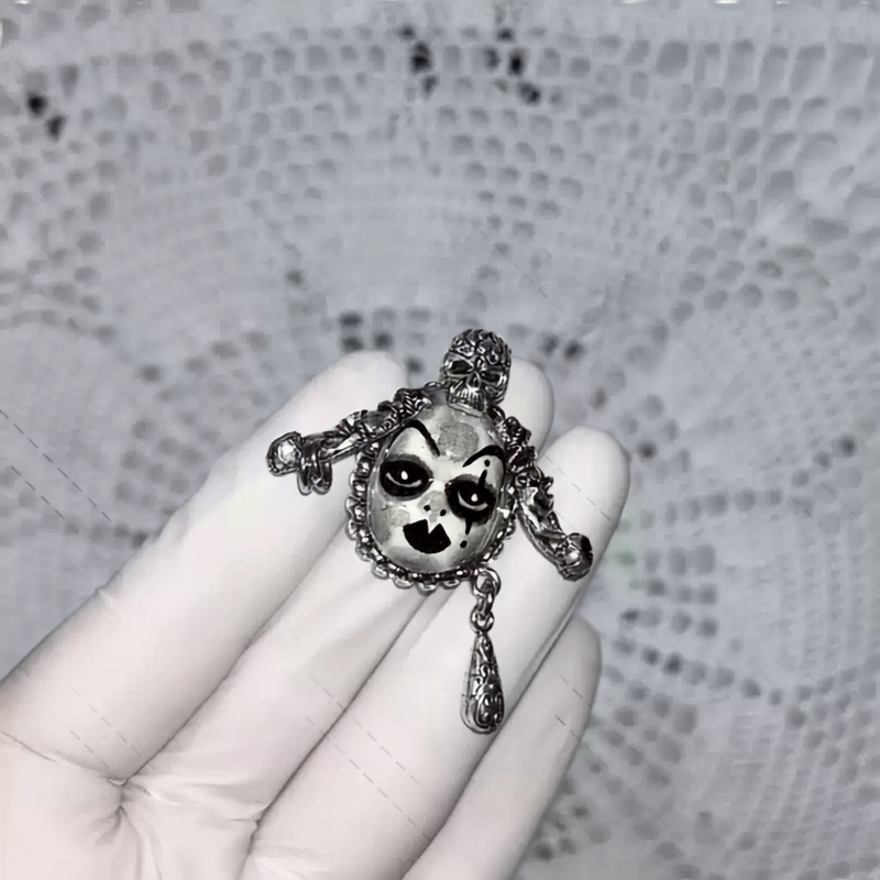 Gothic Skull-Crowned Pierrot Doll Ring