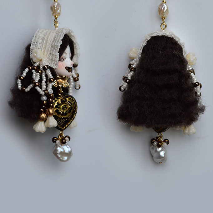 Retro Silent Lolita Doll Pearl Earrings