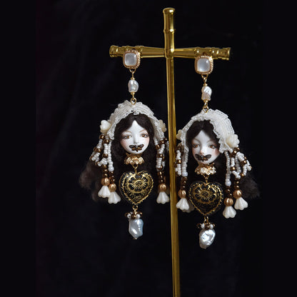 Retro Silent Lolita Doll Pearl Earrings