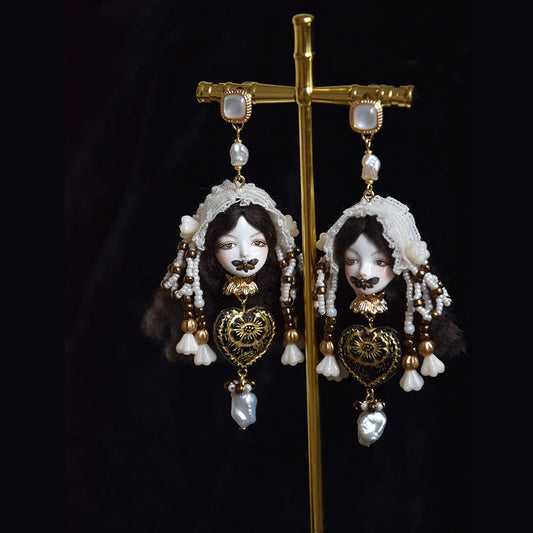 Retro Silent Lolita Doll Pearl Earrings