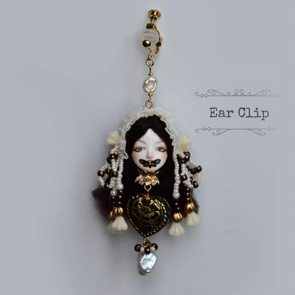 Retro Silent Lolita Doll Pearl Earrings