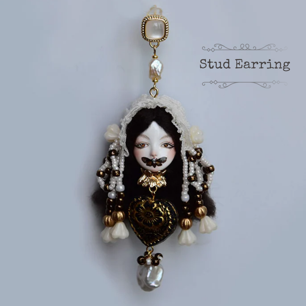 Retro Silent Lolita Doll Pearl Earrings