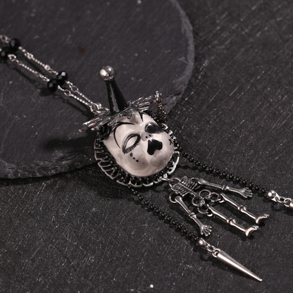 Jester Hat Doll Face With Skeleton Necklace