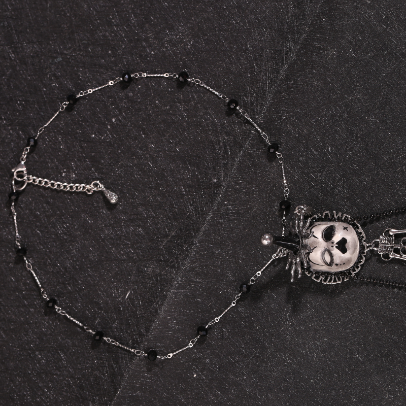 Jester Hat Doll Face With Skeleton Necklace