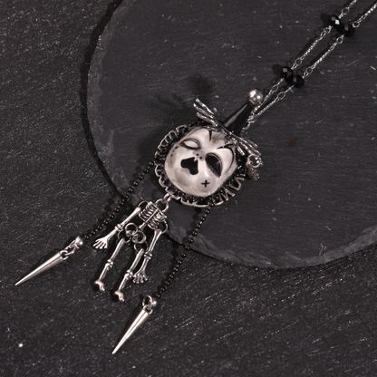 Jester Hat Doll Face With Skeleton Necklace