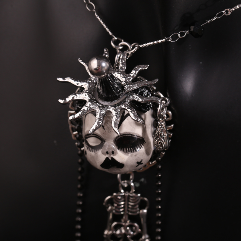 Jester Hat Doll Face With Skeleton Necklace