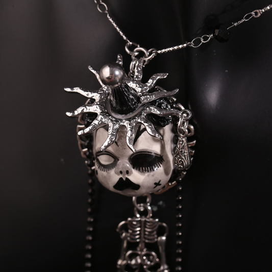Jester Hat Doll Face With Skeleton Necklace
