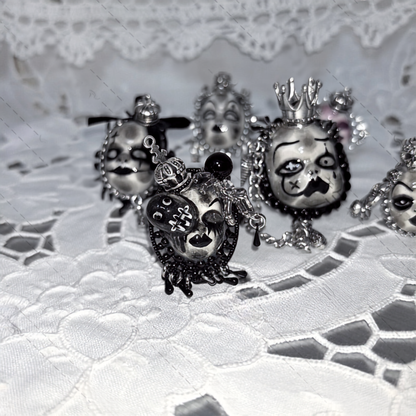 Jet Black Gothic Crown Masked Dolll Ring