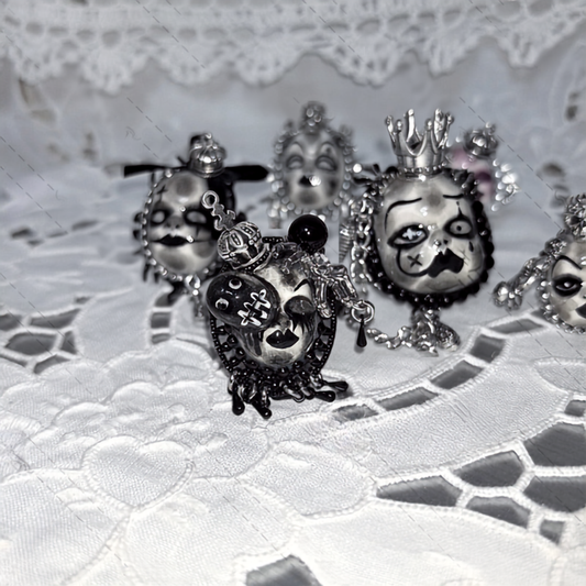 Jet Black Gothic Crown Masked Dolll Ring