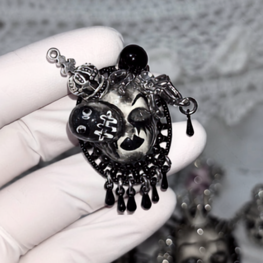 Jet Black Gothic Crown Masked Dolll Ring