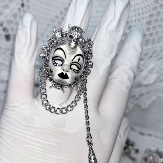 Jet Black Gothic Skull-Crowned Clown  Ring