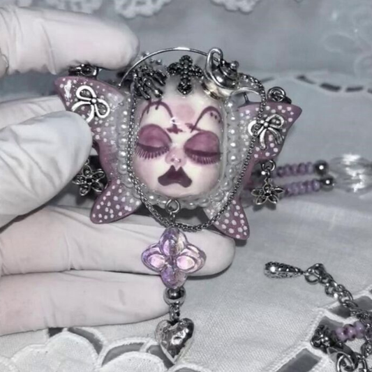 Lavender Gothic Butterfly Wings Doll Necklace
