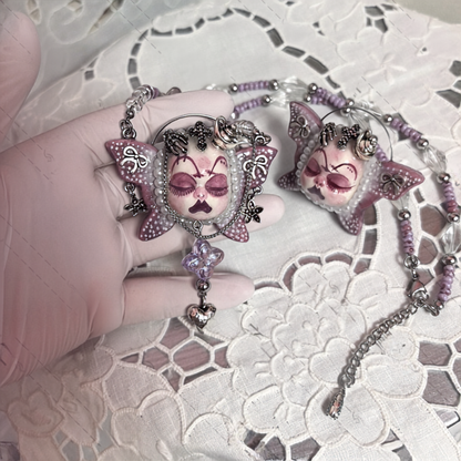 Lavender Gothic Butterfly Wings Doll Necklace