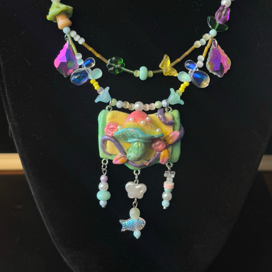 Magic Book Plant Mushroom Handmade Necklace