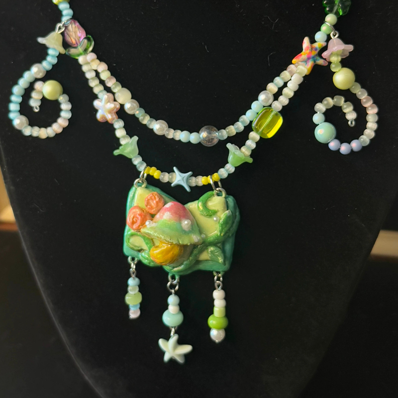 Magic Book Plant Mushroom Handmade Necklace