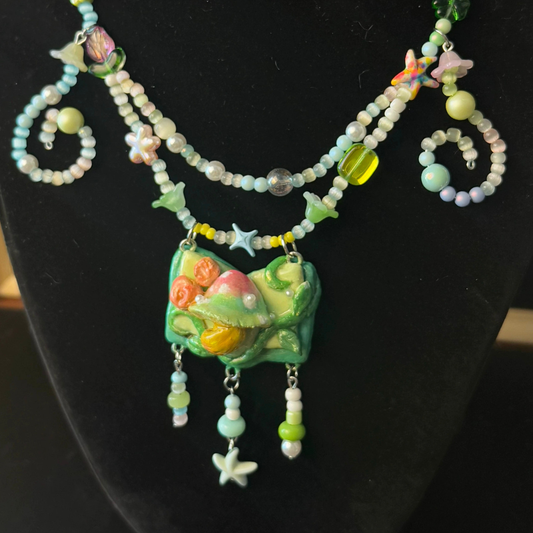 Magic Book Plant Mushroom Handmade Necklace