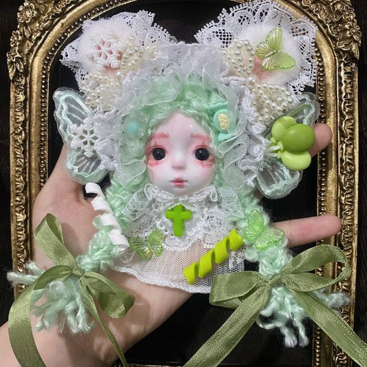 Mint Green Fairy And Butterfly Wing Art Doll Brooch