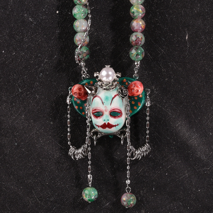 Mint Green Stone Clay Whimsigoth Jester Face Necklace
