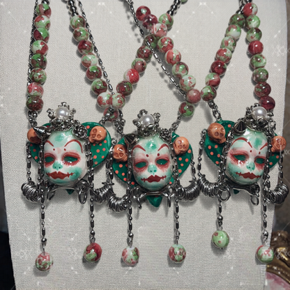 Mint Green Stone Clay Whimsigoth Jester Face Necklace
