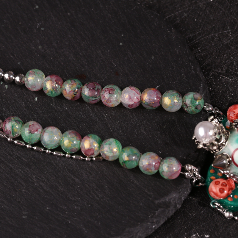 Mint Green Stone Clay Whimsigoth Jester Face Necklace